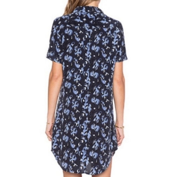 Equipment Signature Shirt Dress 100% Silk Cheetah Animal Print Blue and Black M - Picture 5 of 10